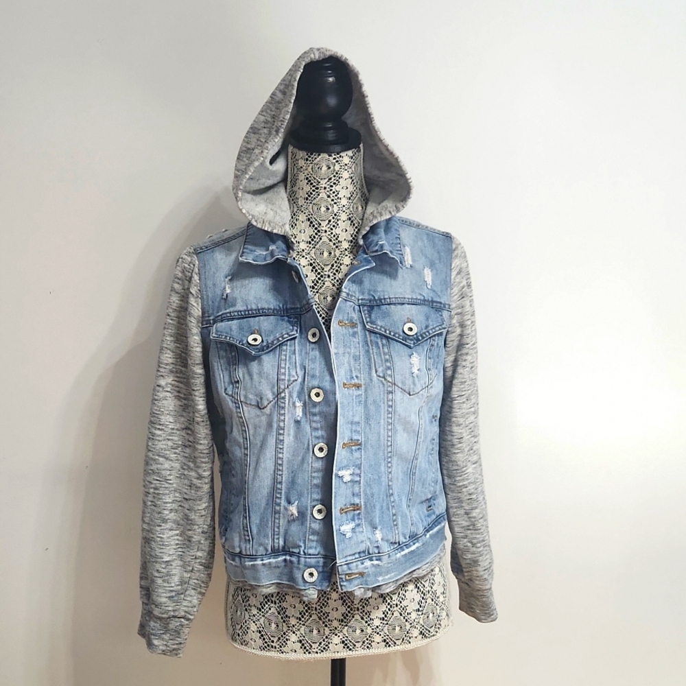[M] EIGHTY-TWO Denim-knit hoodie - distressed, medium fit